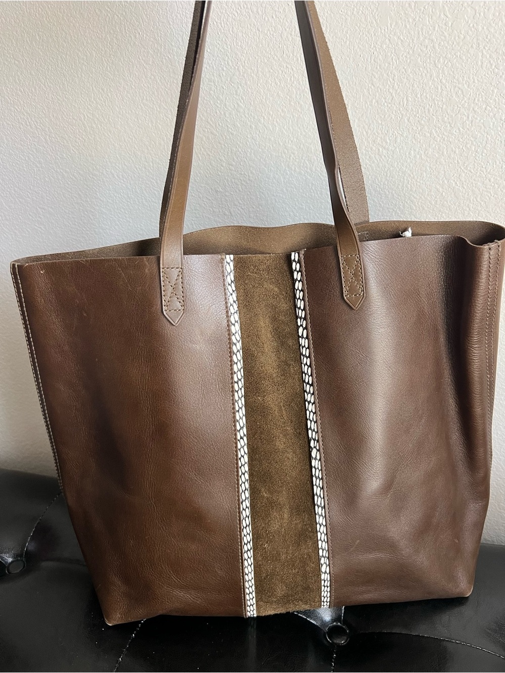 Brown Leather Tote Bag with Suede Accent